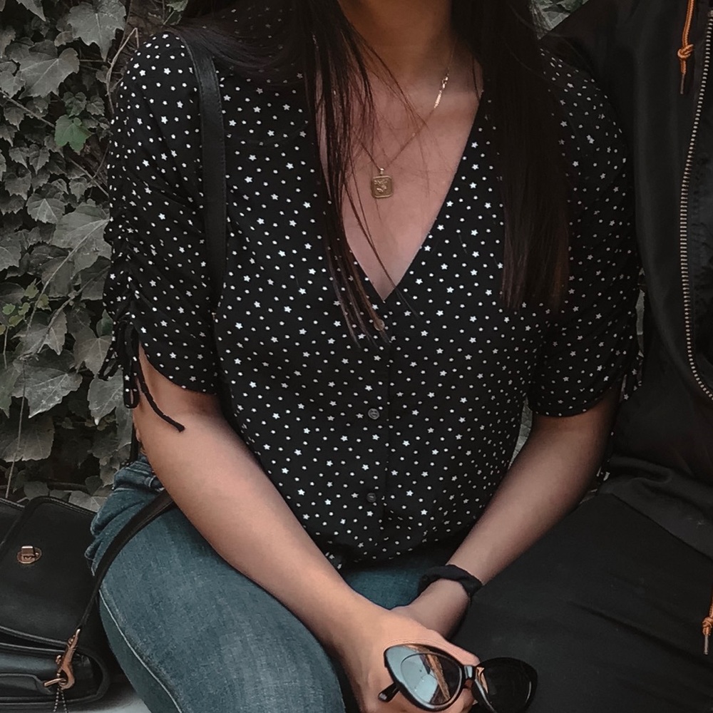 Black 3 Quarter Sleeve Button Blouse